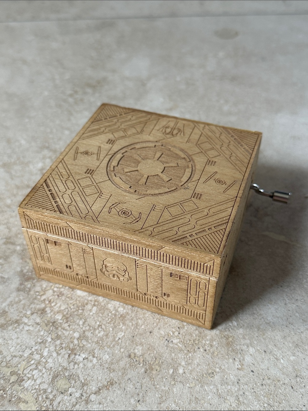Wooden Etched Star Wars Music Box - Light Wood • The Imperial March” EUC